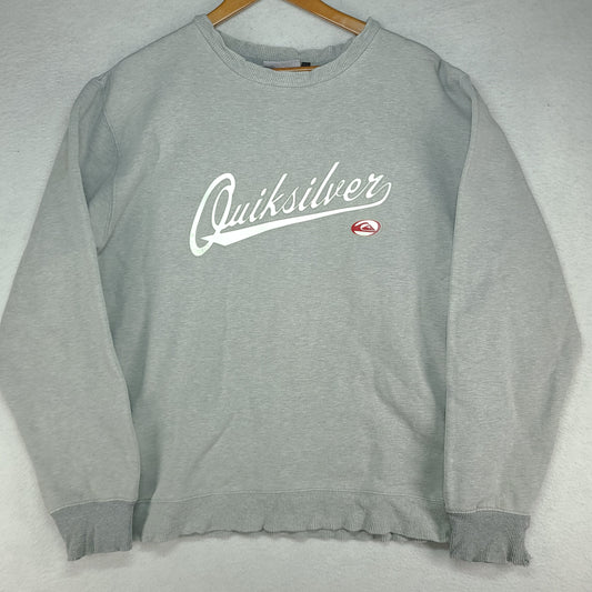 Quiksilver Jumper Grey Size L Pullover Spellout Adult Winter Warm Distressed Cuffs