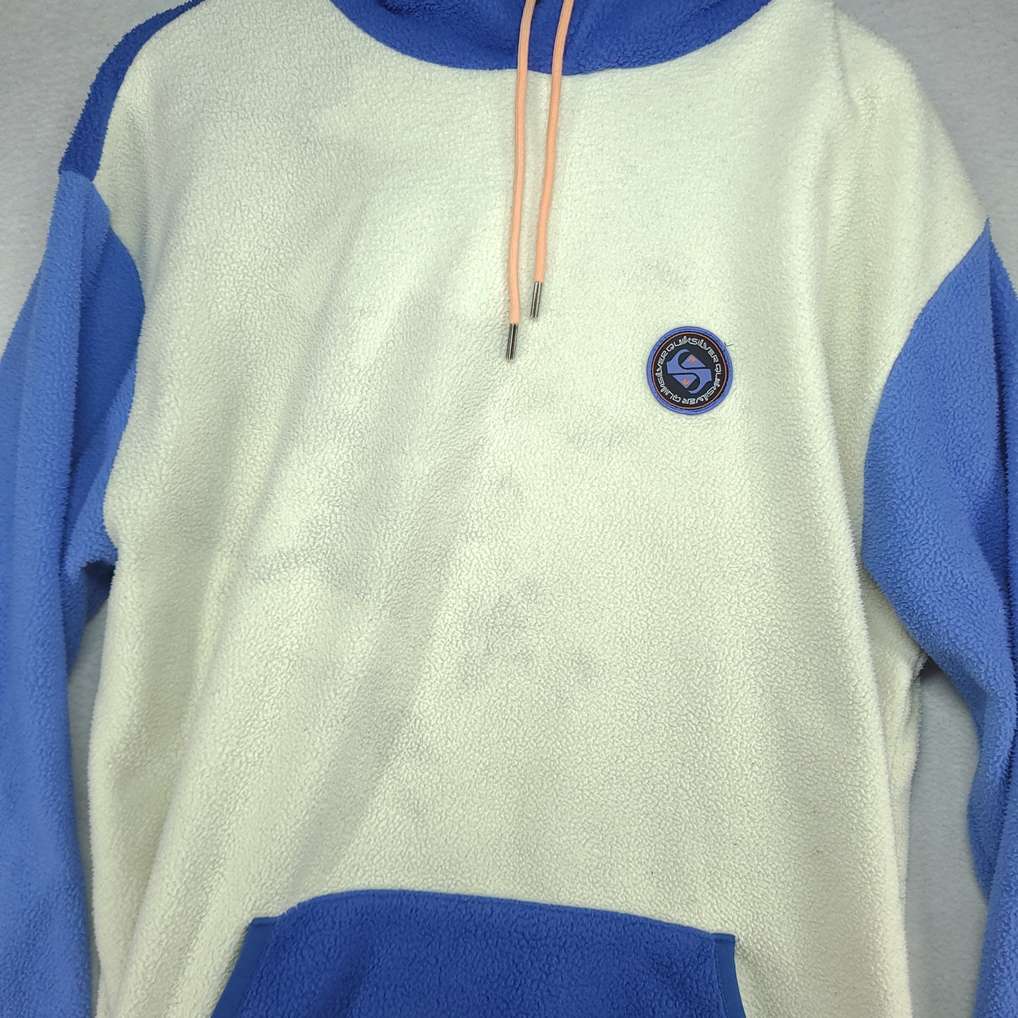 Quiksilver Hoodie Jumper Size 2XL Blue White Fleece Pullover Adult