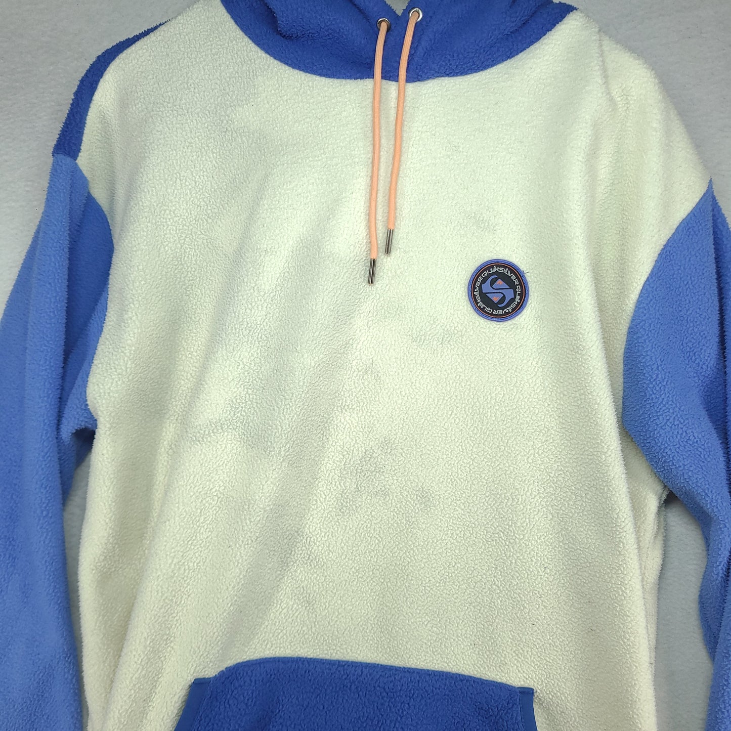 Quiksilver Hoodie Jumper Size 2XL Blue White Fleece Pullover Adult
