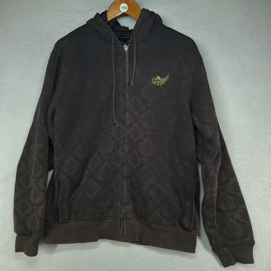Billabong Hoodie Jumper Grey Full Zip Y2K Size M Slim Fit Cotton Polyester Blend