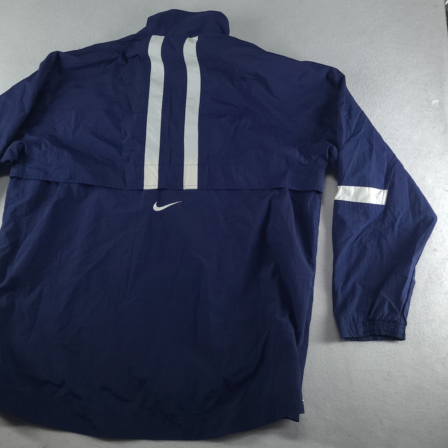 Vintage Nike Windbreaker Jacket Blue Zip Pockets Adult Size L Made in Thailand