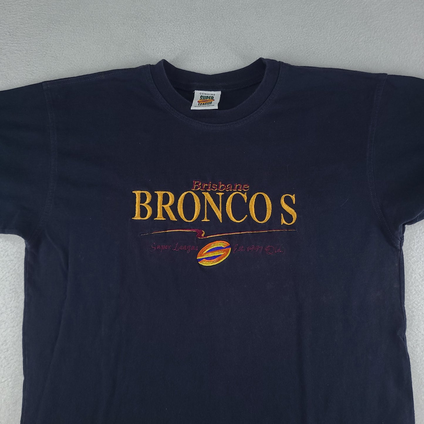 Vintage Brisbane Broncos Shirt Superleague Blue Size L Cotton Adult Mens