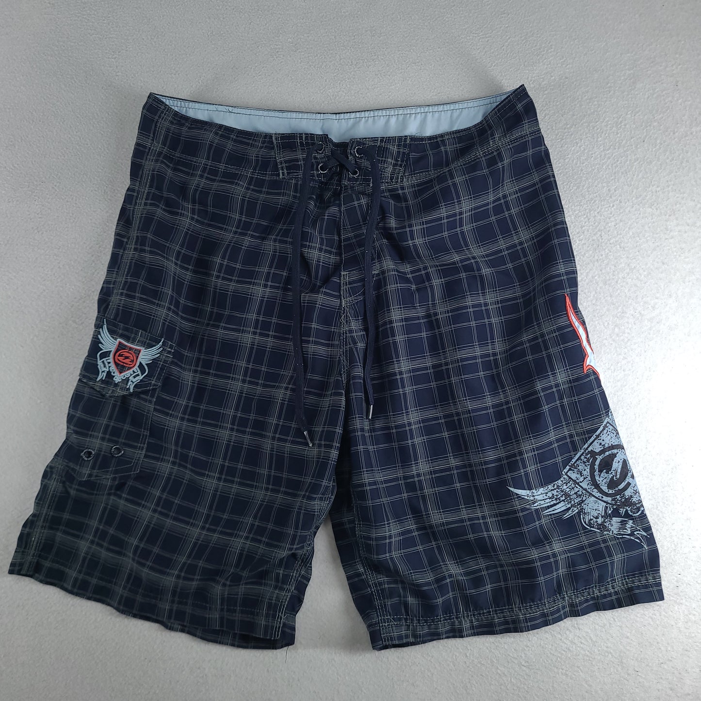 Billabong Shorts Blue Y2K Surf Logo Spellout Adult Mens Casual Size 38