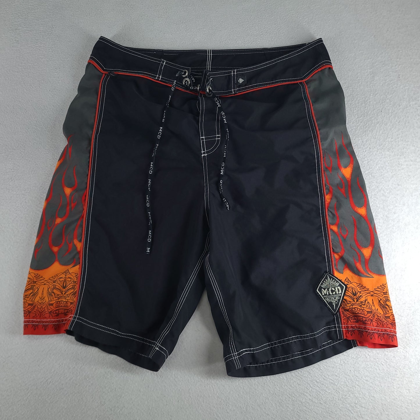 MCD Shorts Boardies Y2K Flame Drawstring Adult Size 34 Polyester