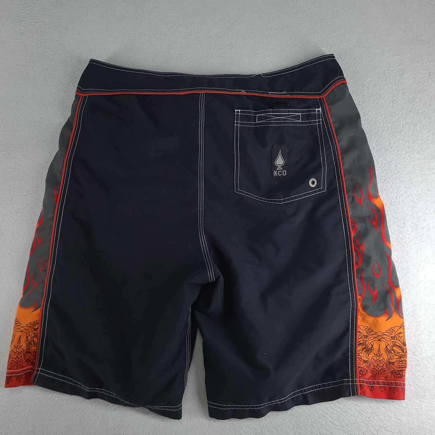 MCD Shorts Boardies Y2K Flame Drawstring Adult Size 34 Polyester