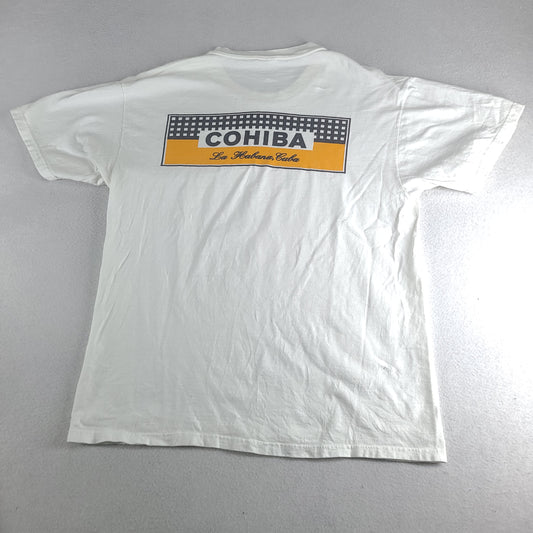 Vintage Cohiba Shirt Hanes Short Sleeve Logo Cigar Tee Size L White Cotton