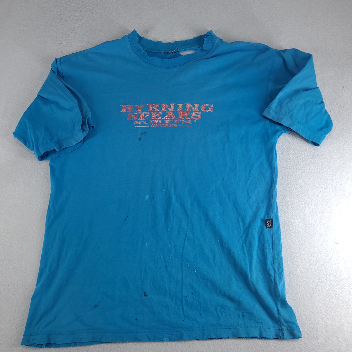 Vintage Byrning Spears Shirt Thrashed XL Adult Casual Distressed Blue Tee Surf