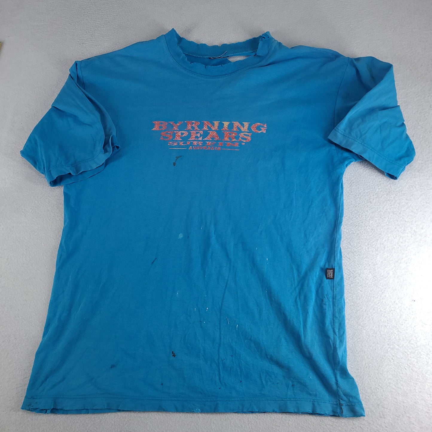 Vintage Byrning Spears Shirt Thrashed XL Adult Casual Distressed Blue Tee Surf
