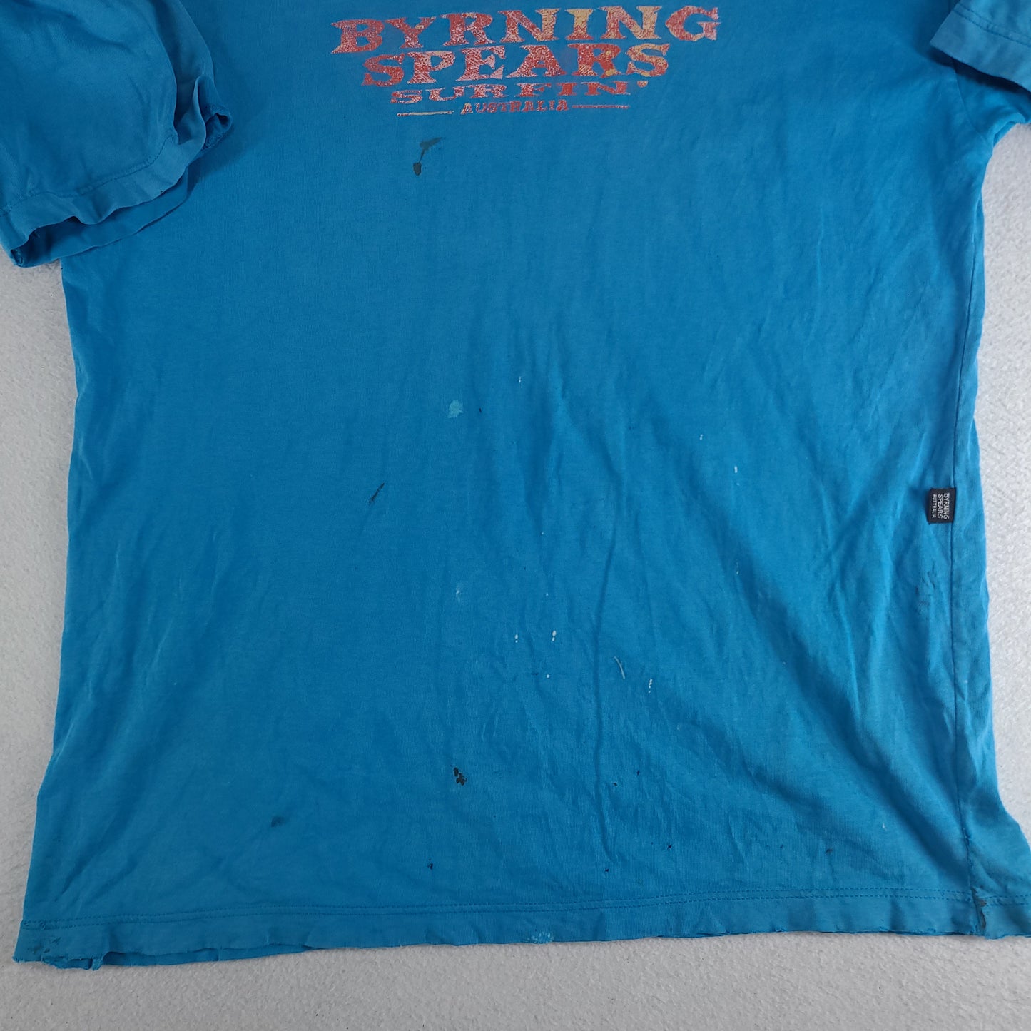 Vintage Byrning Spears Shirt Thrashed XL Adult Casual Distressed Blue Tee Surf
