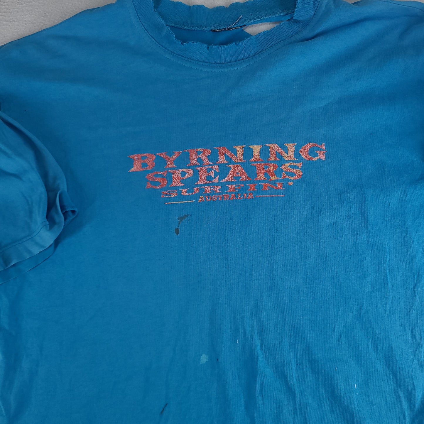 Vintage Byrning Spears Shirt Thrashed XL Adult Casual Distressed Blue Tee Surf