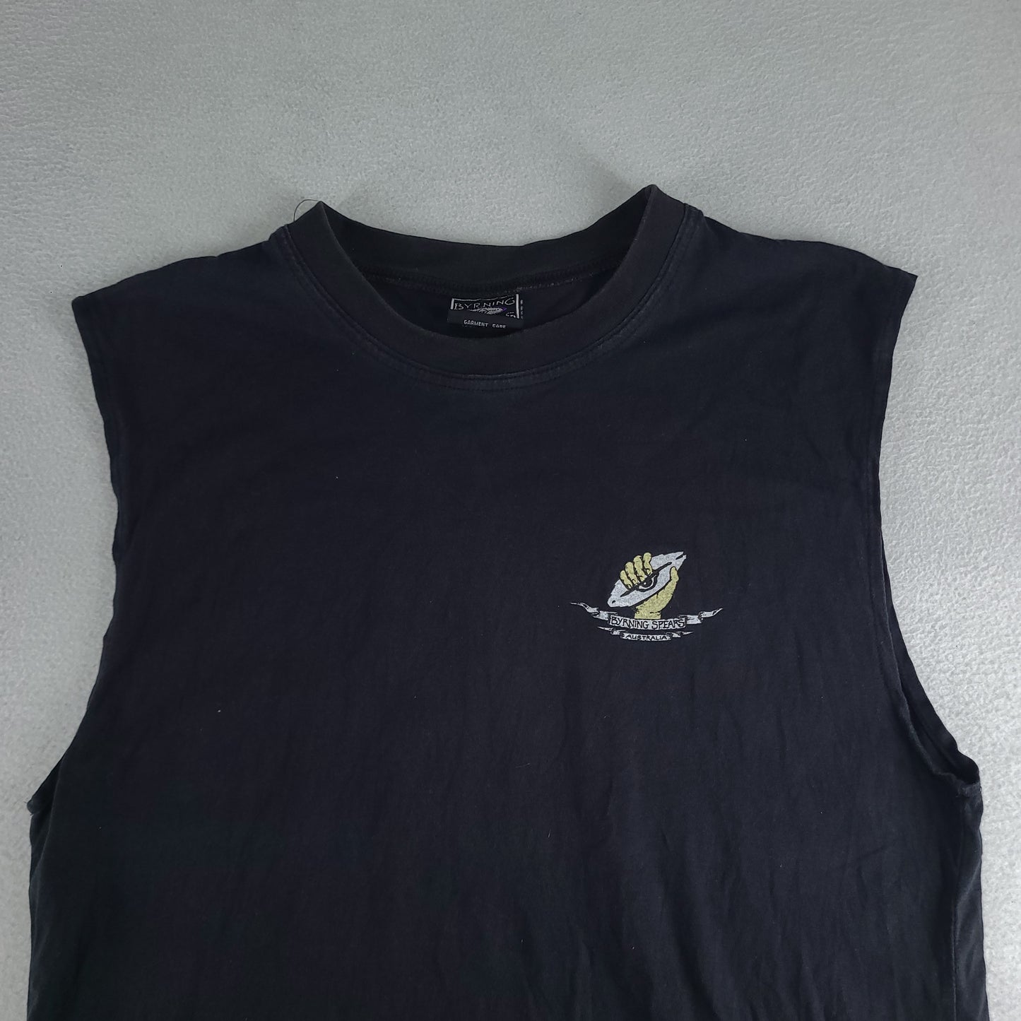 Vintage Byrning Spears Tank Shirt Black Top Sleeveless Sz M Adult Muscle Casual Surf Beach Made in Australia