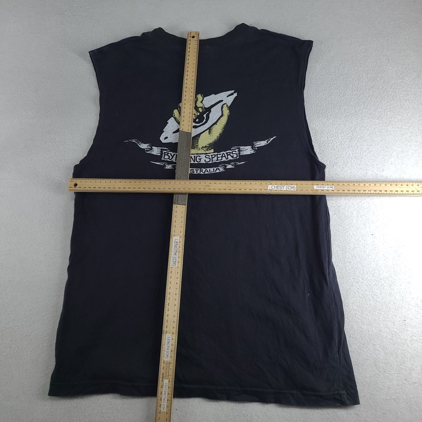 Vintage Byrning Spears Tank Shirt Black Top Sleeveless Sz M Adult Muscle Casual Surf Beach Made in Australia