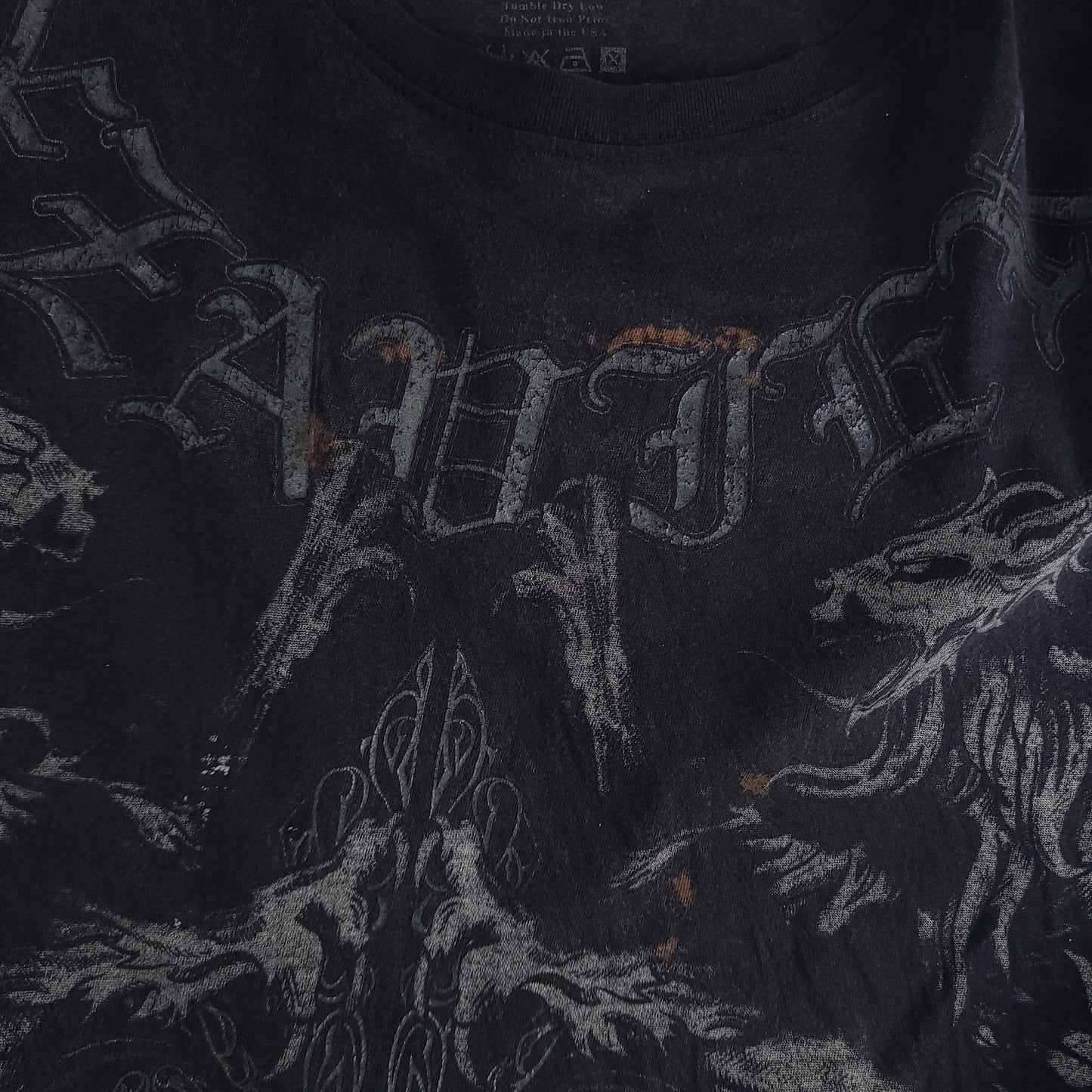 AXR Xzavier Shirt Short Sleeve Size L Grey Graphic Tee Y2K Style Casual Affliction Tribal Angelic Black