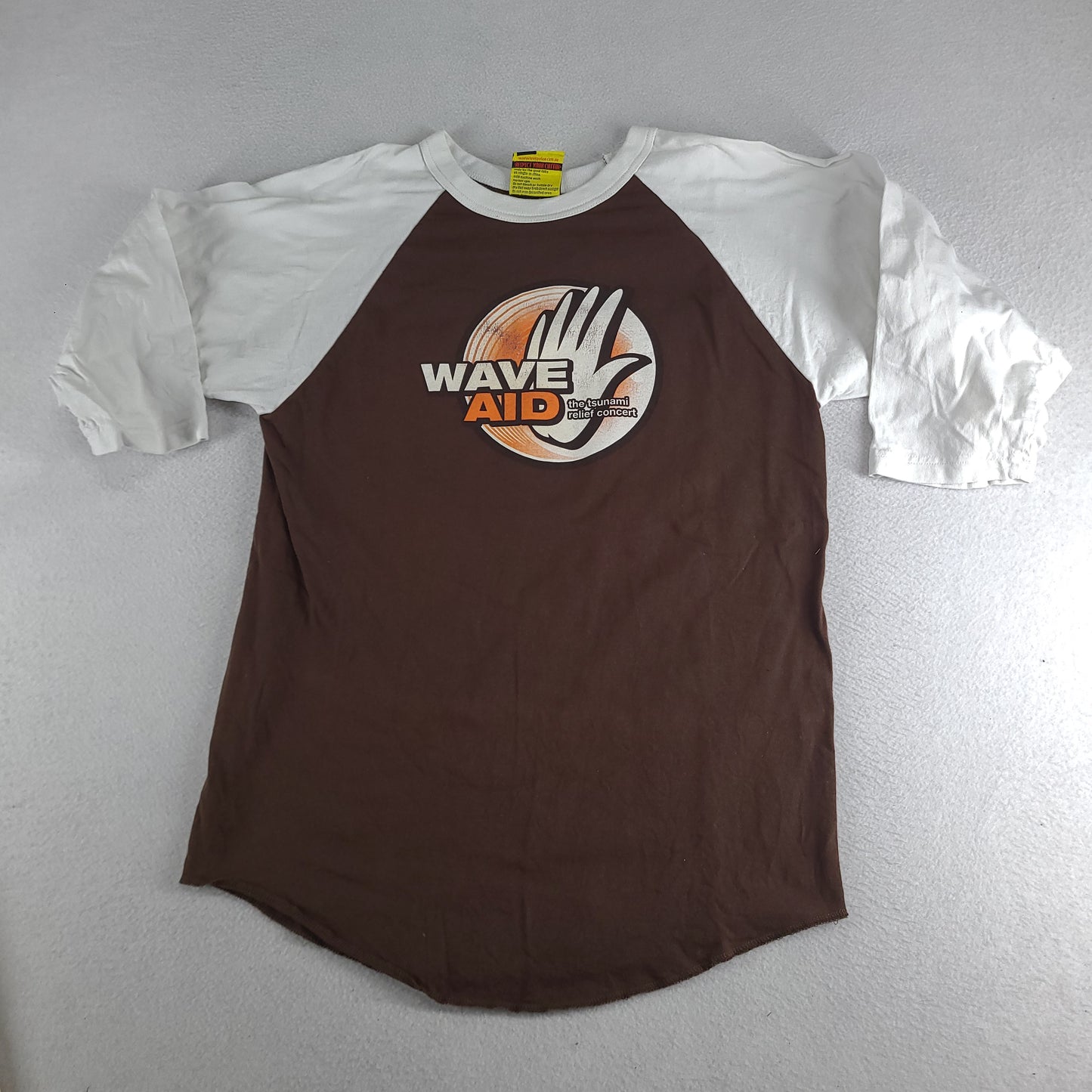 Vintage Wave Aid Shirt Raglan Brown Love Police Size M Adult Midnight Oil Powderfinger