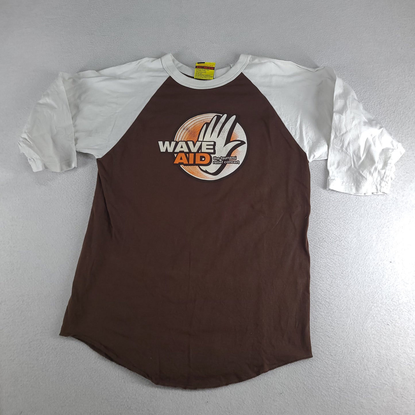 Vintage Wave Aid Shirt Raglan Brown Love Police Size M Adult Midnight Oil Powderfinger