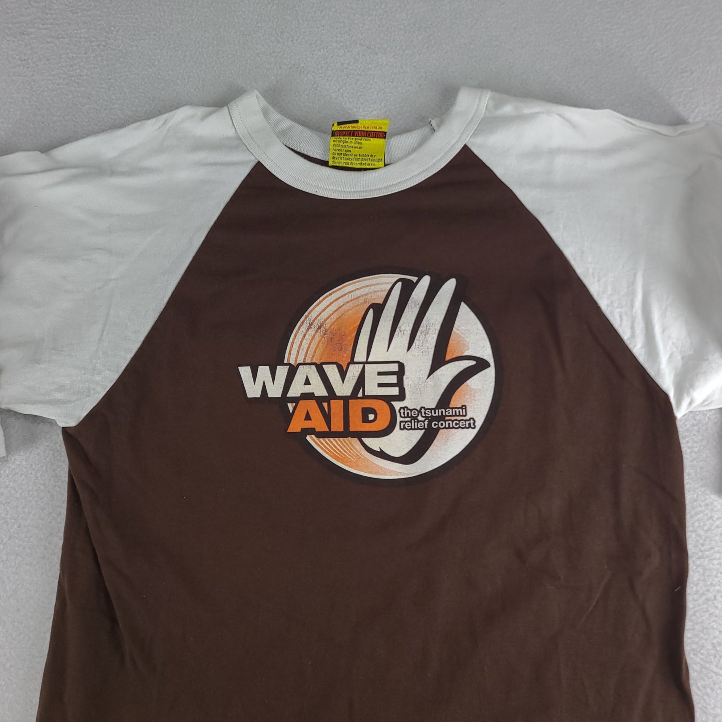 Vintage Wave Aid Shirt Raglan Brown Love Police Size M Adult Midnight Oil Powderfinger