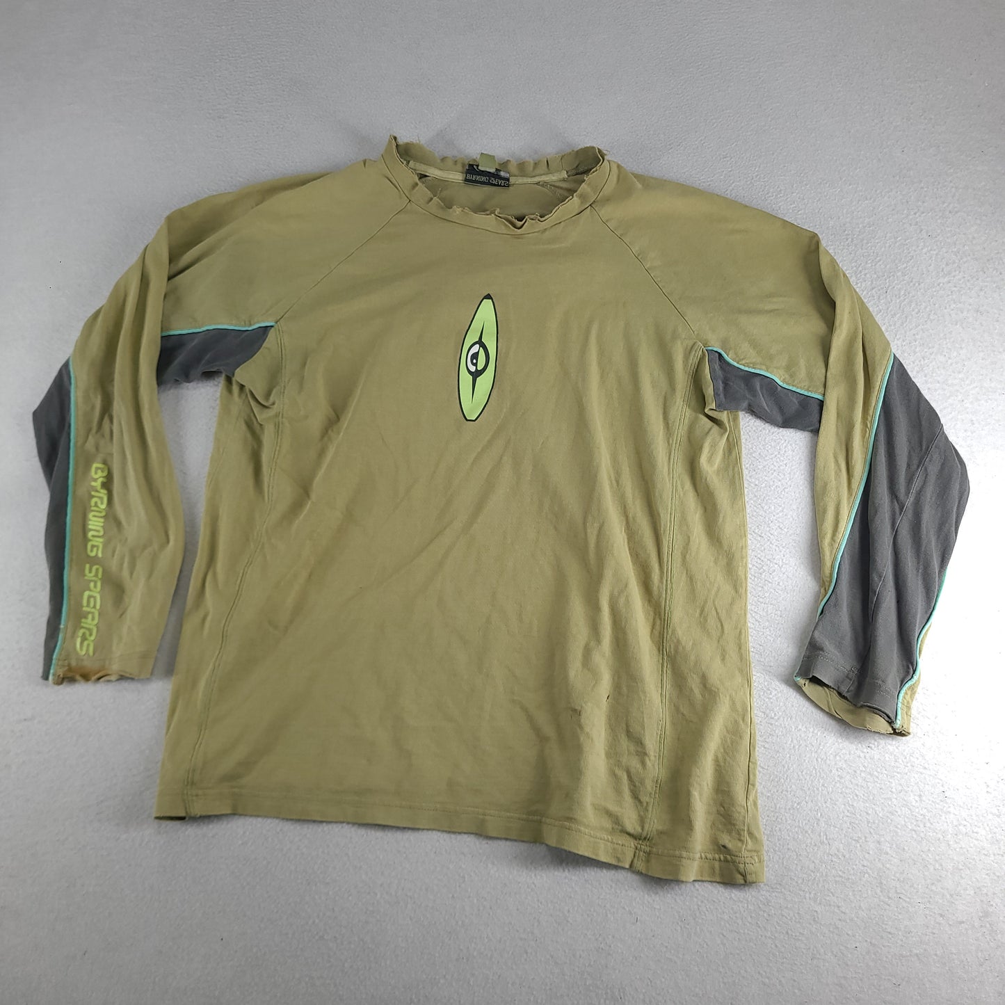 Vintage Byrning Spears Shirt Green Long Sleeve Thrashed Adult Mens Casual Size M Y2k Surf