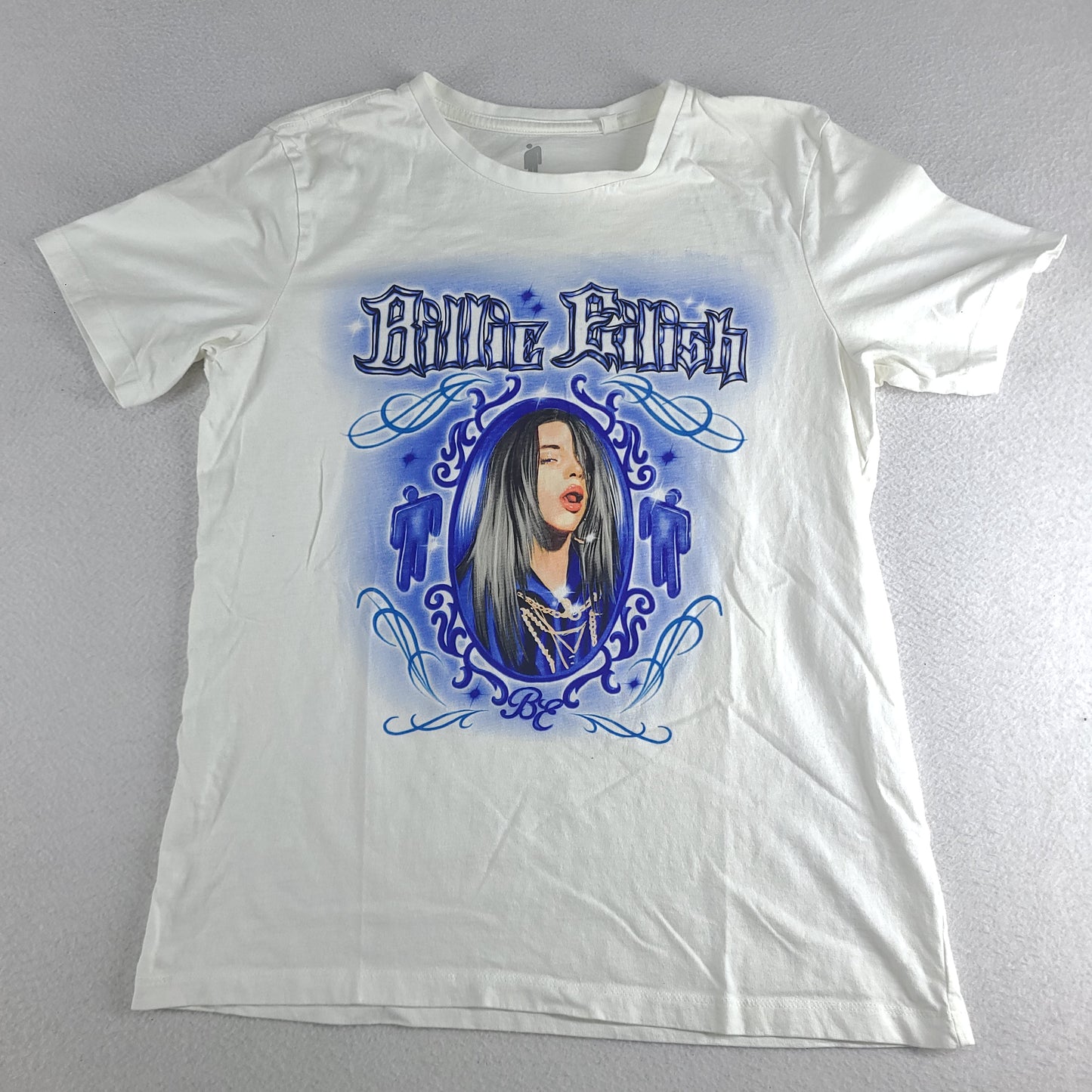 Billie Eilish Shirt White Short Sleeve Graphic Tee Womens Basic Size M Cotton Casual